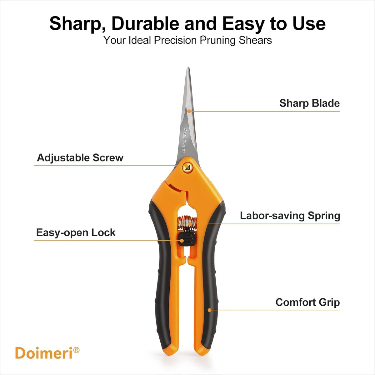 2 Pack Pruning Shears, 6.5” Gardening Scissors with Sharp Stainless Steel Blades and Comfort Grip
