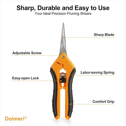 2 Pack Pruning Shears, 6.5” Gardening Scissors with Sharp Stainless Steel Blades and Comfort Grip