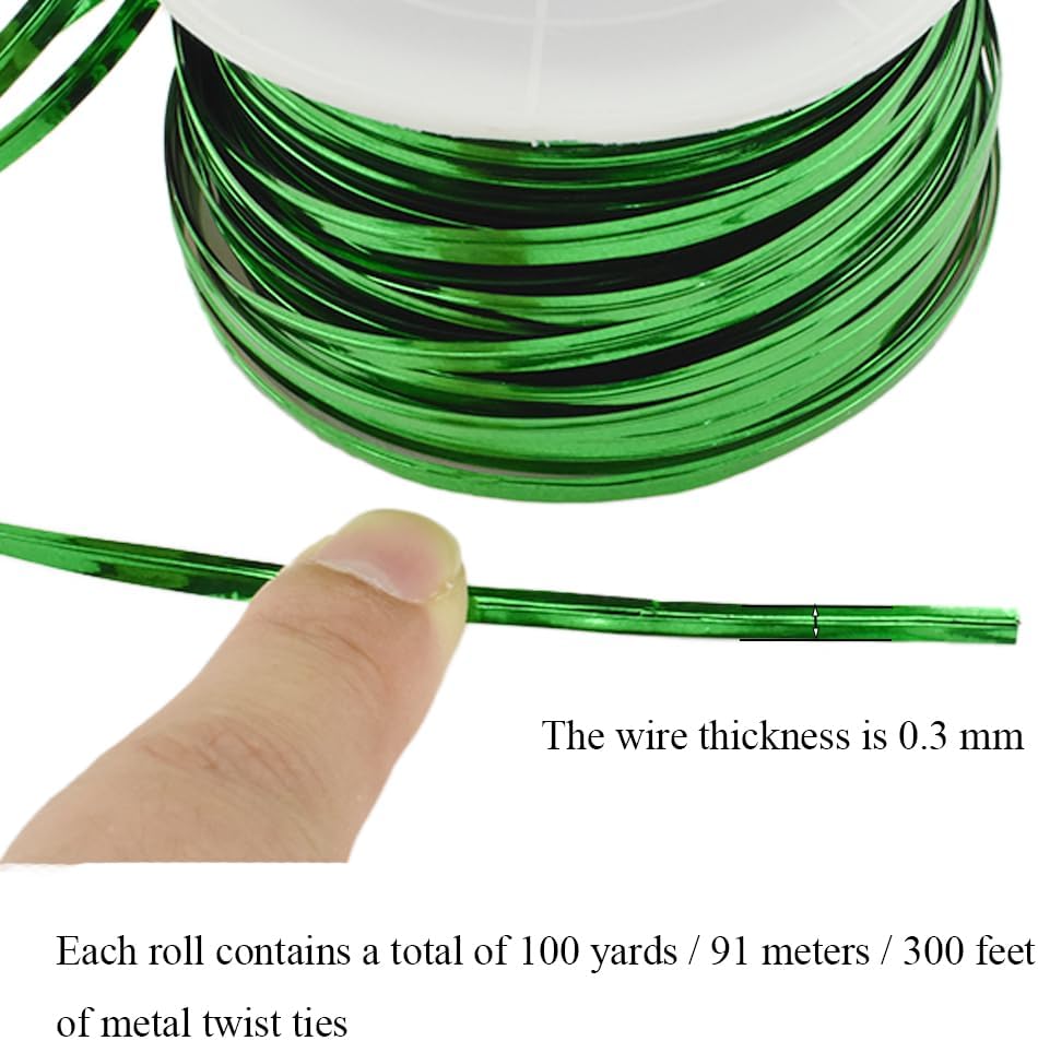HAHIYO 100Yards/300Feet/91M Green Metal Twist Ties Bread Candy Coffee Bag Ties Plant Garden Twist
