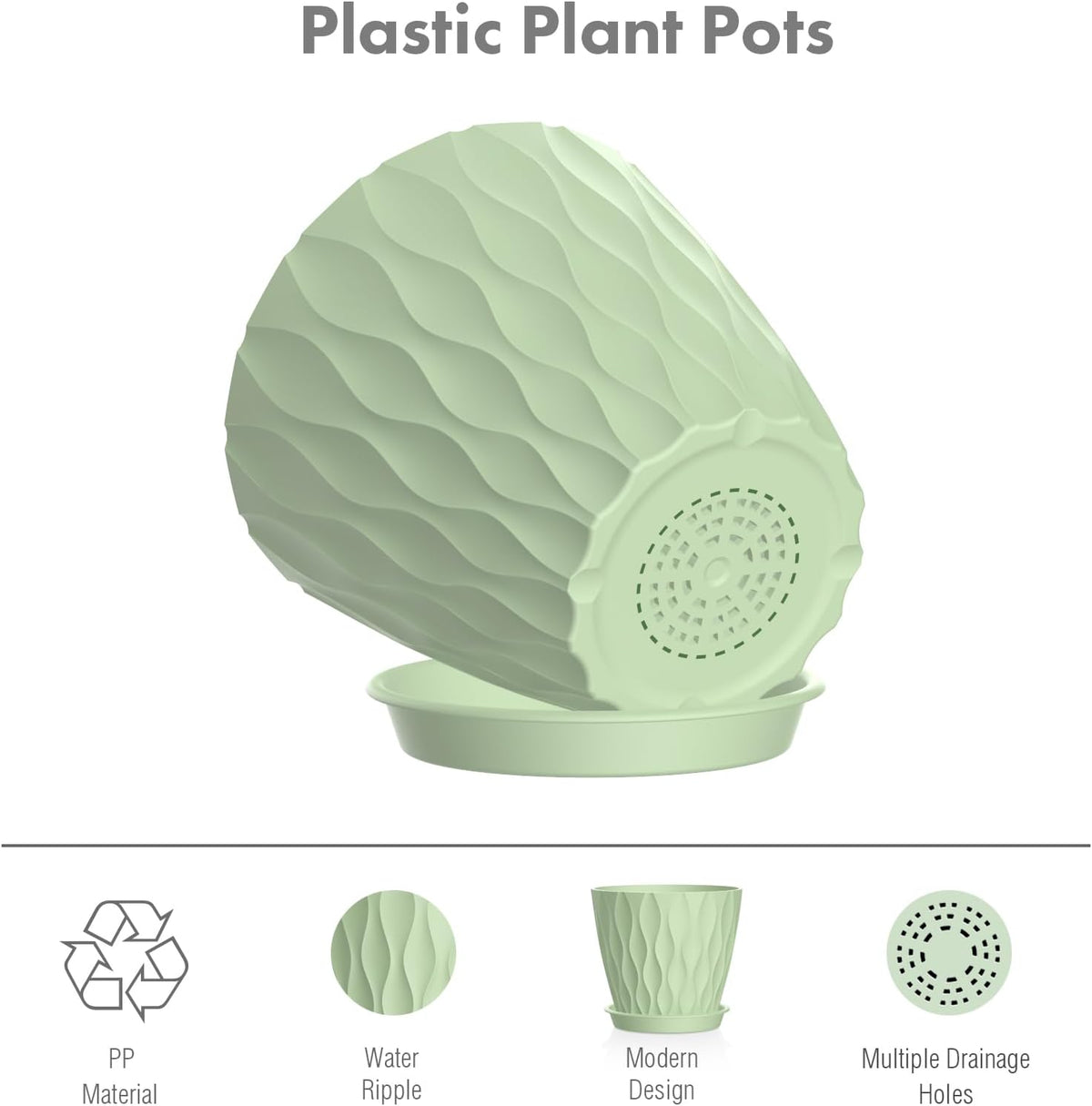 4 inch Small Plastic Nursery Pots, 5 Pack Water Ripples Plant Pots for Indoor Plants, Flower Pots