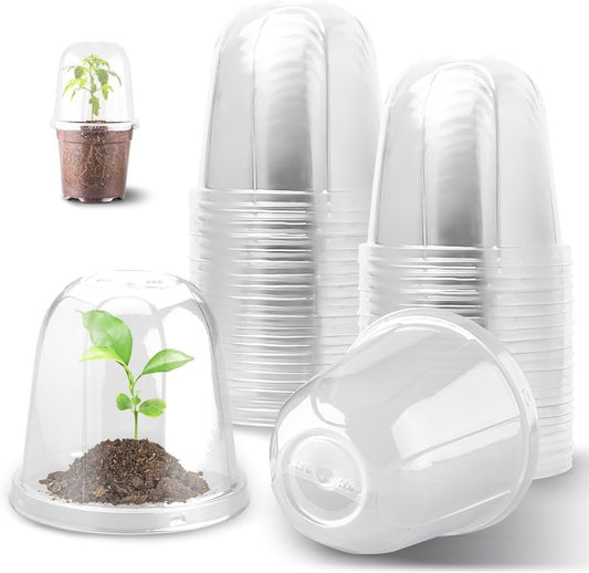 30 Pcs Clear Plastic Humidity Dome, Adjustable Ventilation Plant Cloche for Seedlings Fits 6Inch