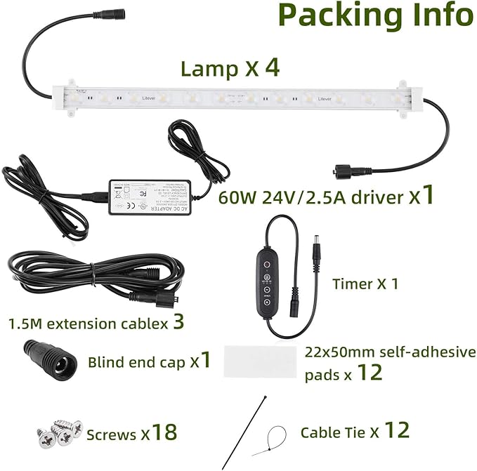Litever Grow LED Light Strip Kits for Plants, 45W, Full Spectrum White Grow Lights, Easy