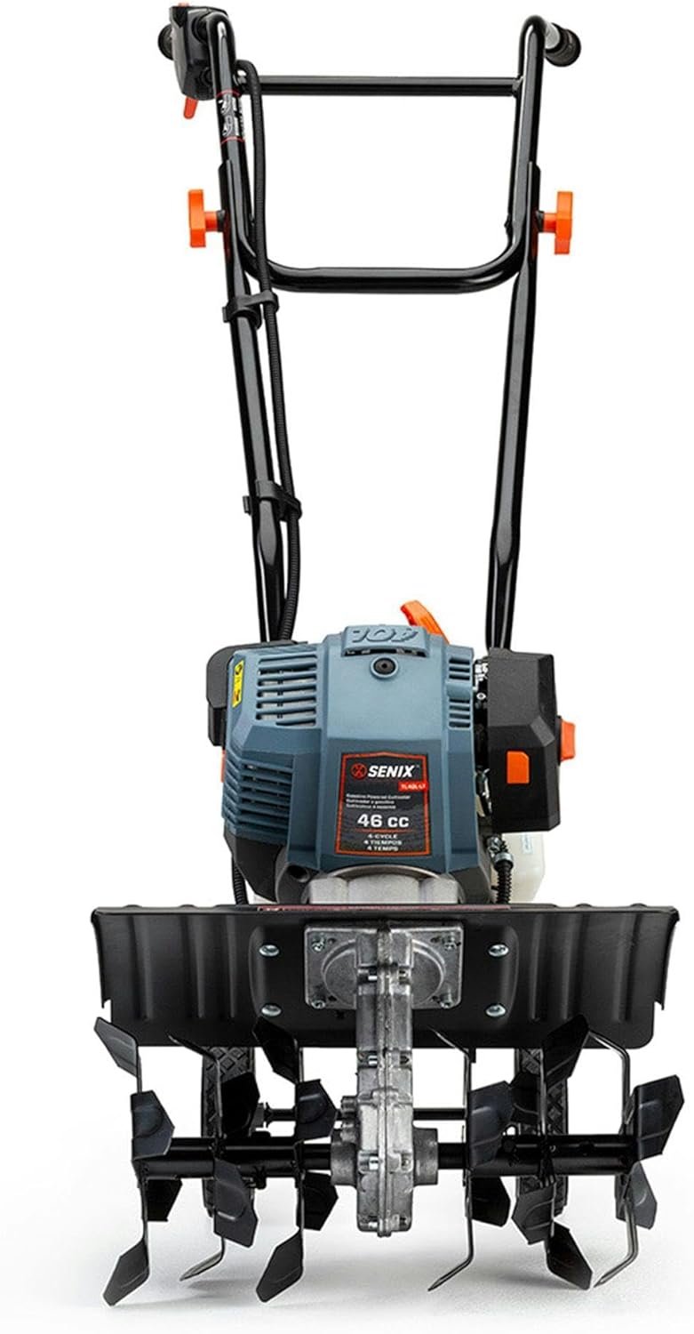SENIX 4QL 4-Cycle Gas Powered Tiller Cultivator, 46cc Full Crank Engine, 15-Inch Tilling Width