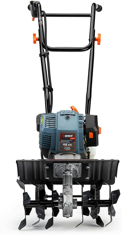 SENIX 4QL 4-Cycle Gas Powered Tiller Cultivator, 46cc Full Crank Engine, 15-Inch Tilling Width