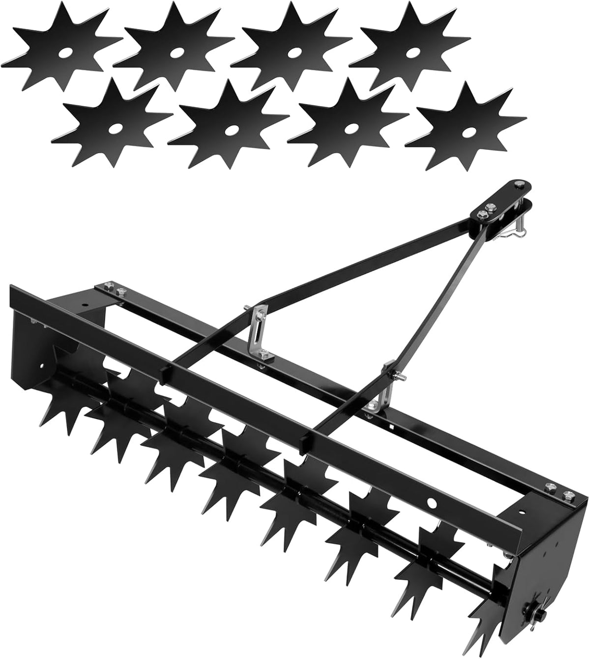 35 Inch Tow Behind Plug Aerator, Pull Behind Lawn Aerator Tool with Star Shaped Brass Nails, Spike