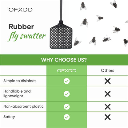 Rubber Fly Swatter, Long Fly Swatter Pack, Fly Swatter Heavy Duty, All Black Colors (3 Pack)