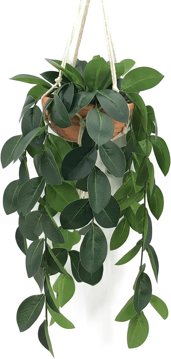 Hanging Plants Artificial Decor, Fake Hanging Plant in Clay Pot Artificial Hanging Plants with Fake