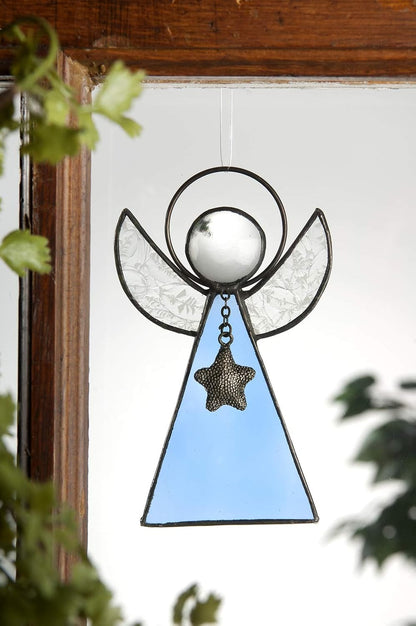 Angel Ornament Sun Catcher Blue Stained Glass Window Hanging Christmas Tree Decoration J Devlin ORN