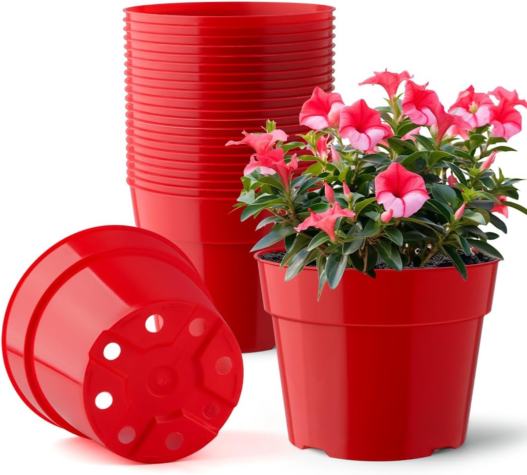 20 Pack 6 Inch Plant Pots, Thickened Plastic Flower Pots with 20 Pcs Water Collecting Trays, 20