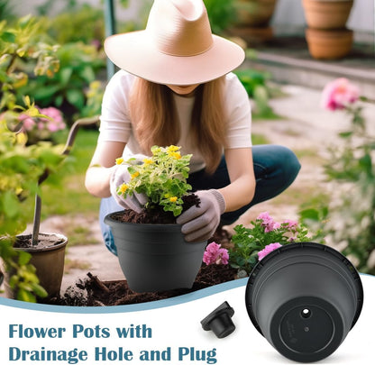 3 Pack 11 Inch Plant Pots with Drainage Hole and Plug, Durable Plastic Flower Pots for Indoor &