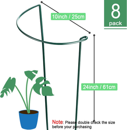HiGift 8 Pack 24 Inch Plant Support Stakes, 10" Wide x 24" High Half Round Metal Garden Plant Stake