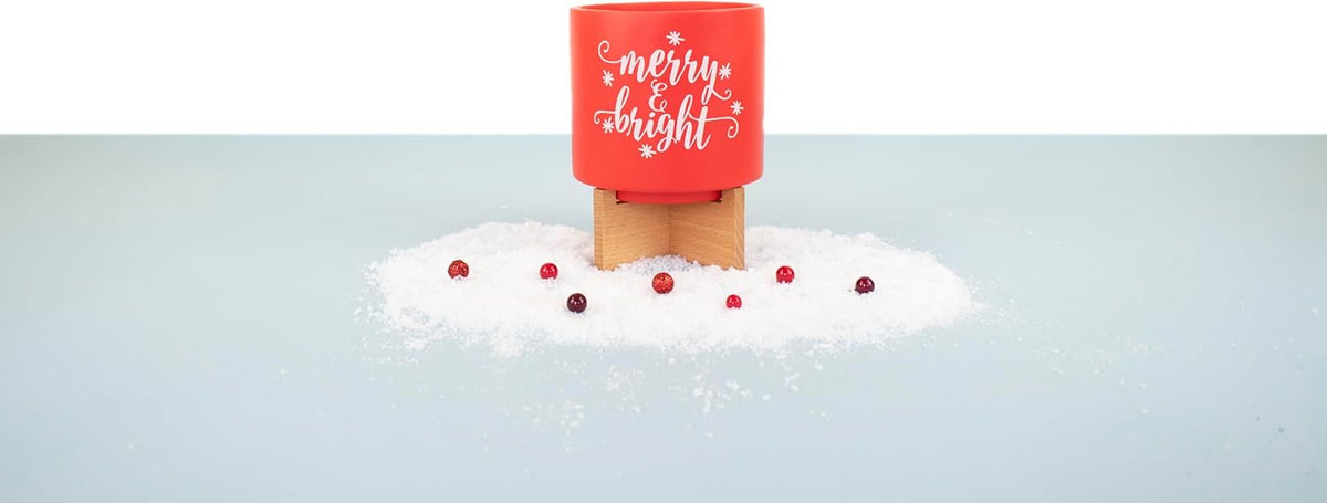 Ceramic Holiday Planter Pot, Merry & Bright Design, Red & White, Holds 4" House Plant or Succulent