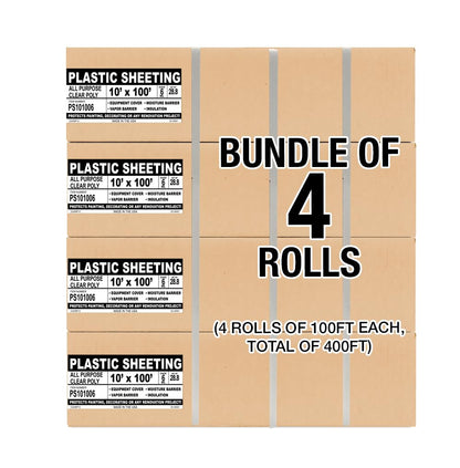 Aluf Plastic Sheeting - 4 Rolls of 10' x 100', 6 MIL Heavy Duty Gauge - Clear Vapor and Moisture