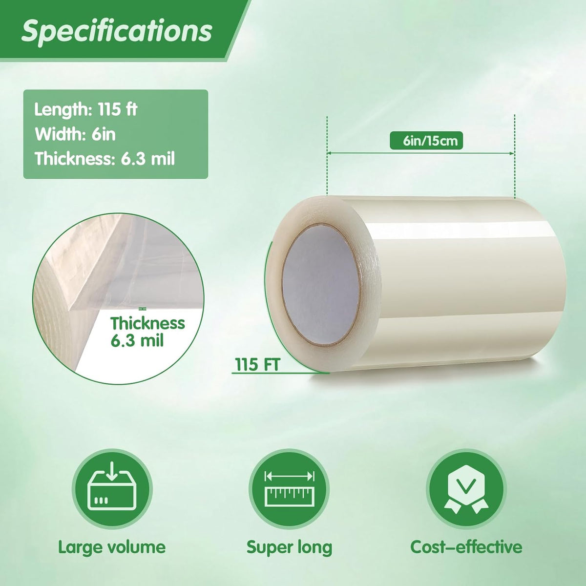 DGSL Greenhouse Repair Tapes, 6" x115' Greenhouses Cover Plastic Sheeting Tape, 6.3 mil Thickness