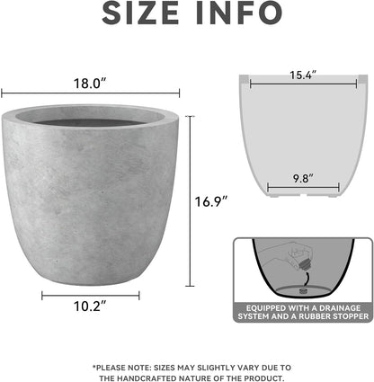 Kante 18 Inch Dia Round Concrete Planter, Indoor Outdoor Large Plant Pot with Drainage Hole and