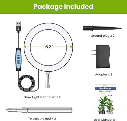 Black Grow Lights for Indoor Plants, Full Spectrum LED Plant Grow Light with 6/12/16H Timer, 3