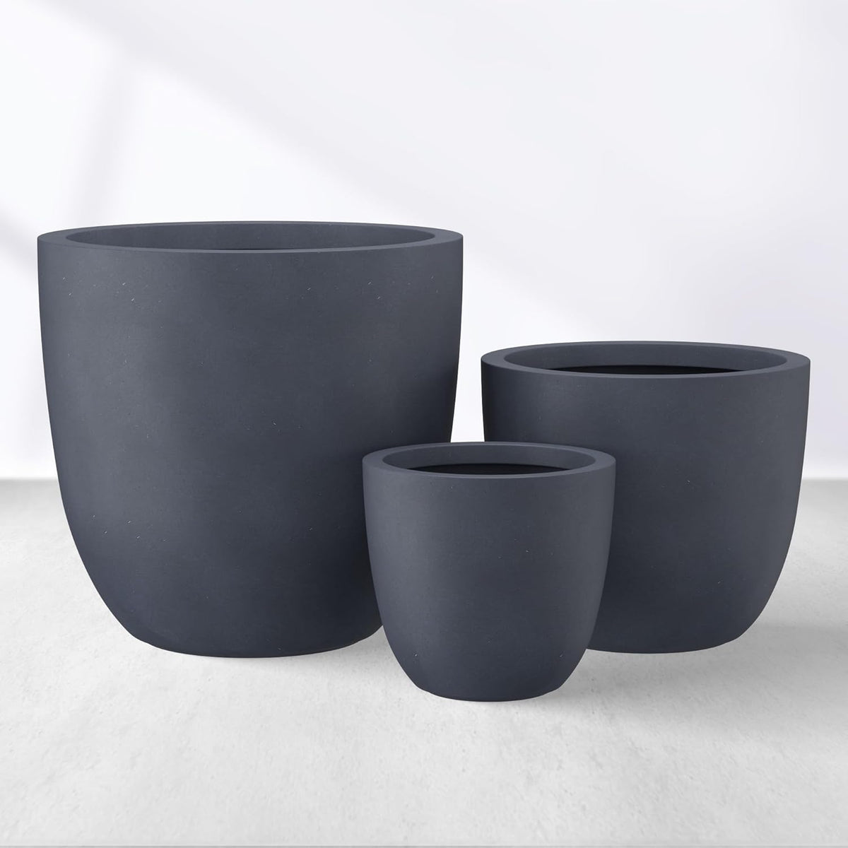 Kante 18",14",10" Dia Concrete Round Planters (Set of 3), Outdoor Indoor Large Planter Pots with
