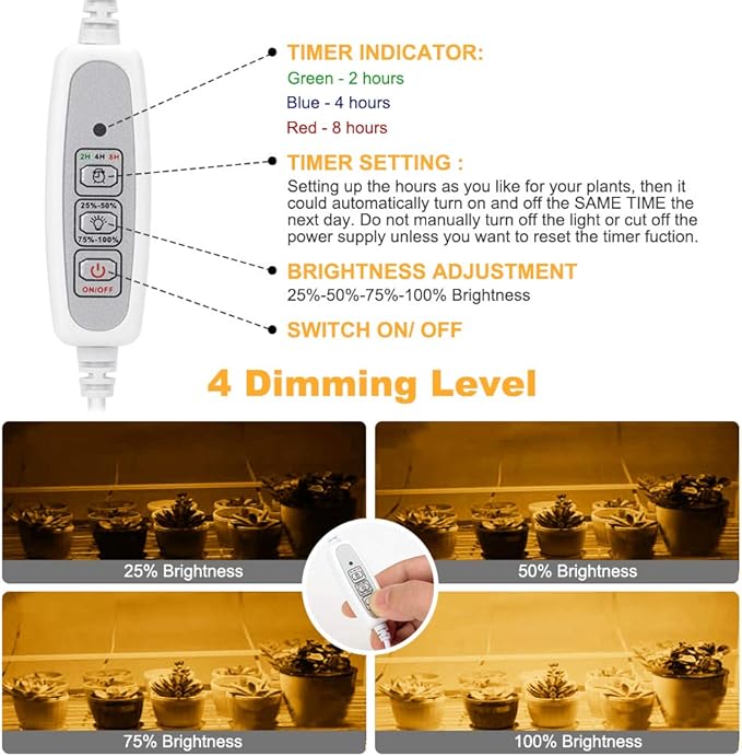 Mosthink LED Plant Grow Light Strips Full Spectrum for Indoor Plants with Auto ON/Off Timer, 48