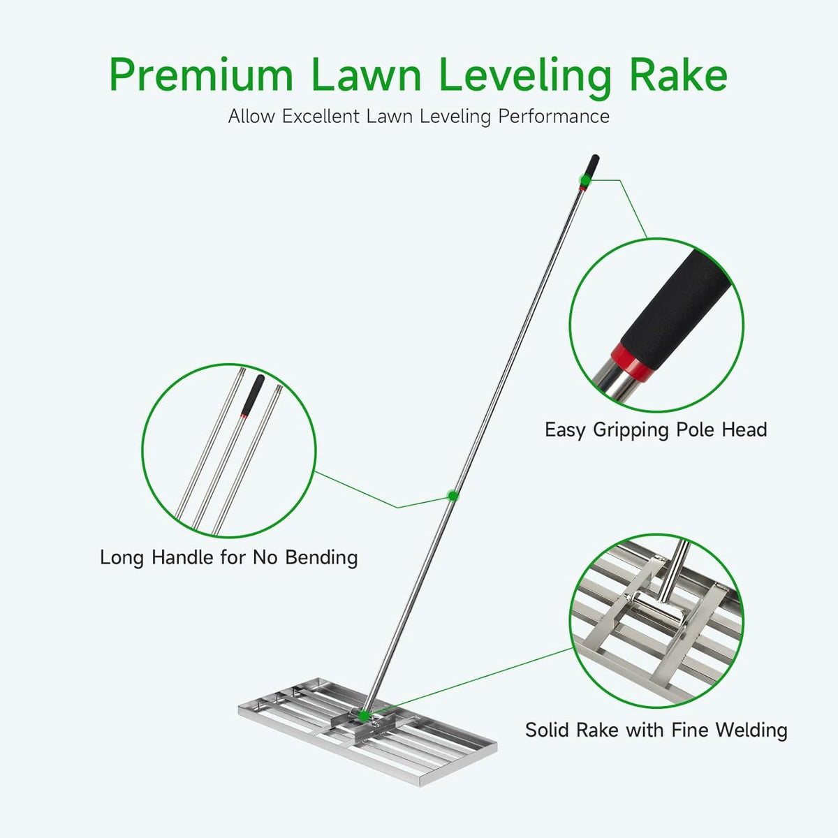 GreatBuddy Lawn Leveling Rake 30'' x 10", Heavy-Duty Stainless Steel Lawn Leveling Tool for Lawn