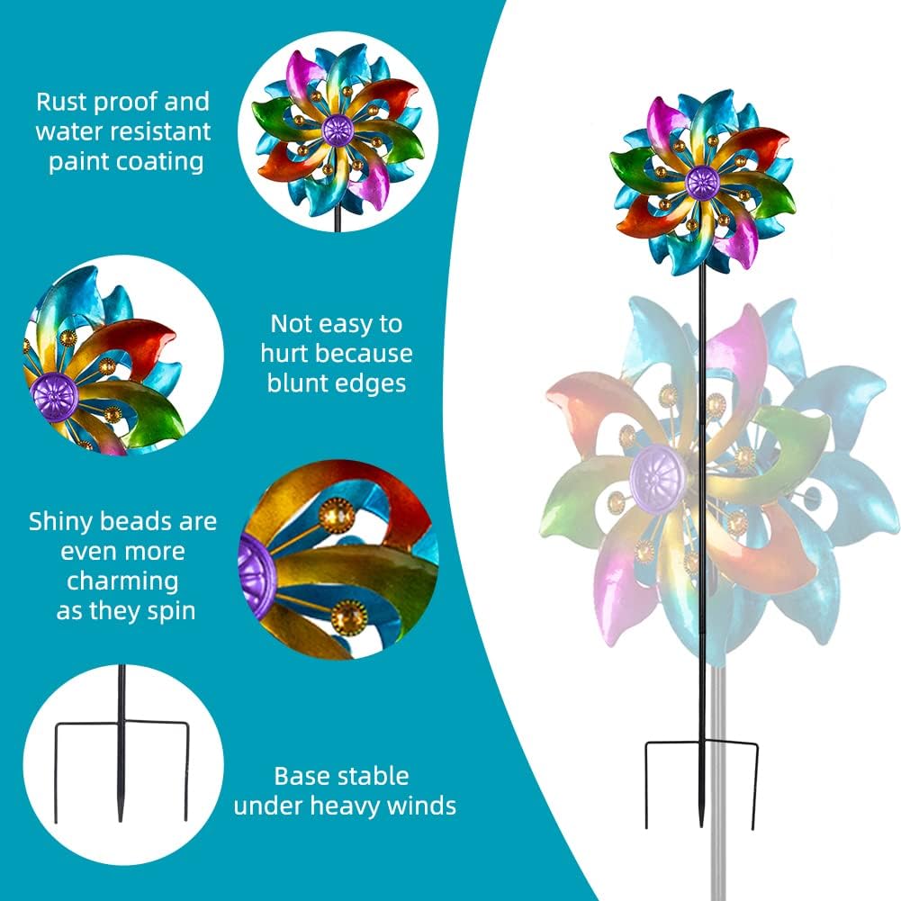 DREAMYSOUL Wind Spinner Outdoor Metal, 37" Kinetic Wind Spinners Colorful Wind Sculpture Yard Art