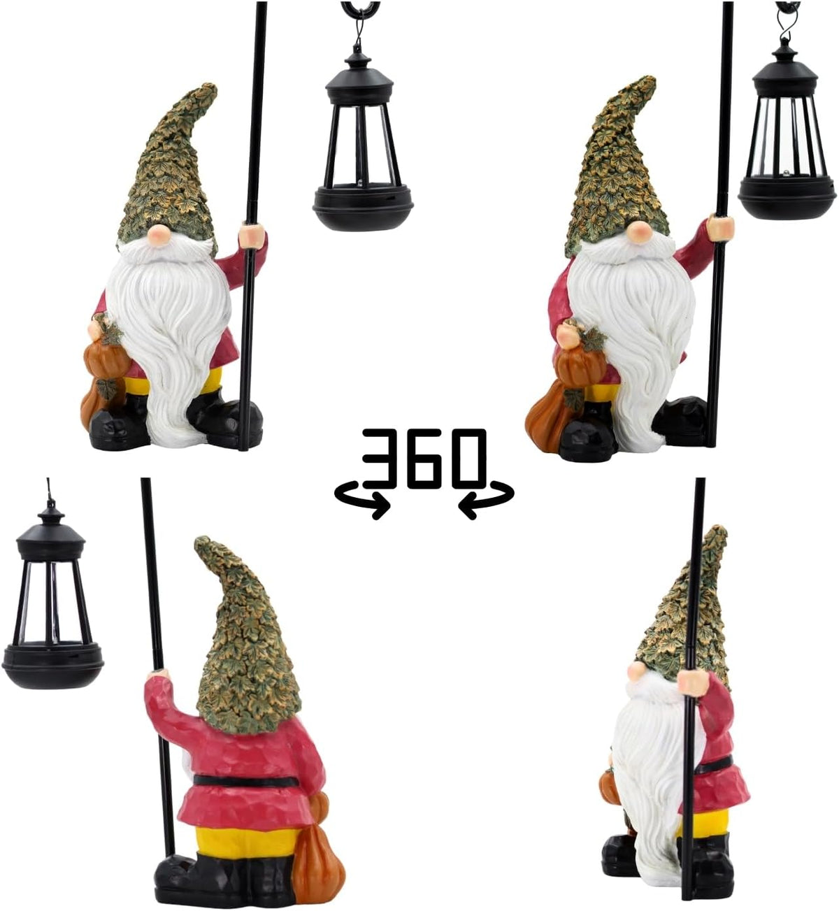 Garden Gnome with Solar Lantern, Maple Leaves Hat, Outdoor Garden Figurine Lights, Unique Gift for