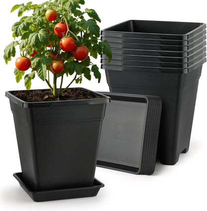 BTPLASTIK 9 Inch Square Planters for Indoor Plants, 8 Pack Large Plastic Plant Pot with Drainage &