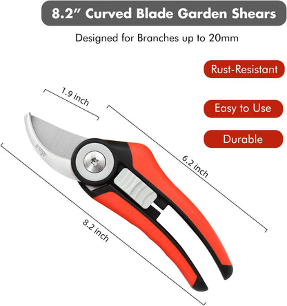 LIVINGO Bypass Pruning Shears - 8.2" Heavy Duty Garden Clippers with Curved Blades, Sharp Plant
