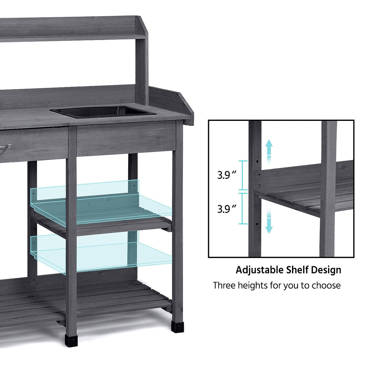 Yaheetech Potting Bench with Sink & Drawer, Outdoor Gardening Table, Gray