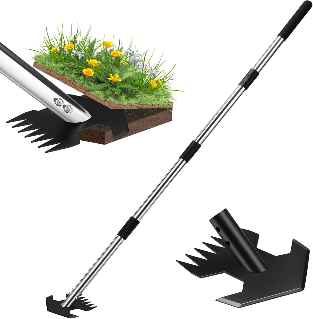 CAROD Hoe Garden Tool, Scuffle Garden Hoe for Weeding with 30-60 Inch Steel Long Handle, Dual Use