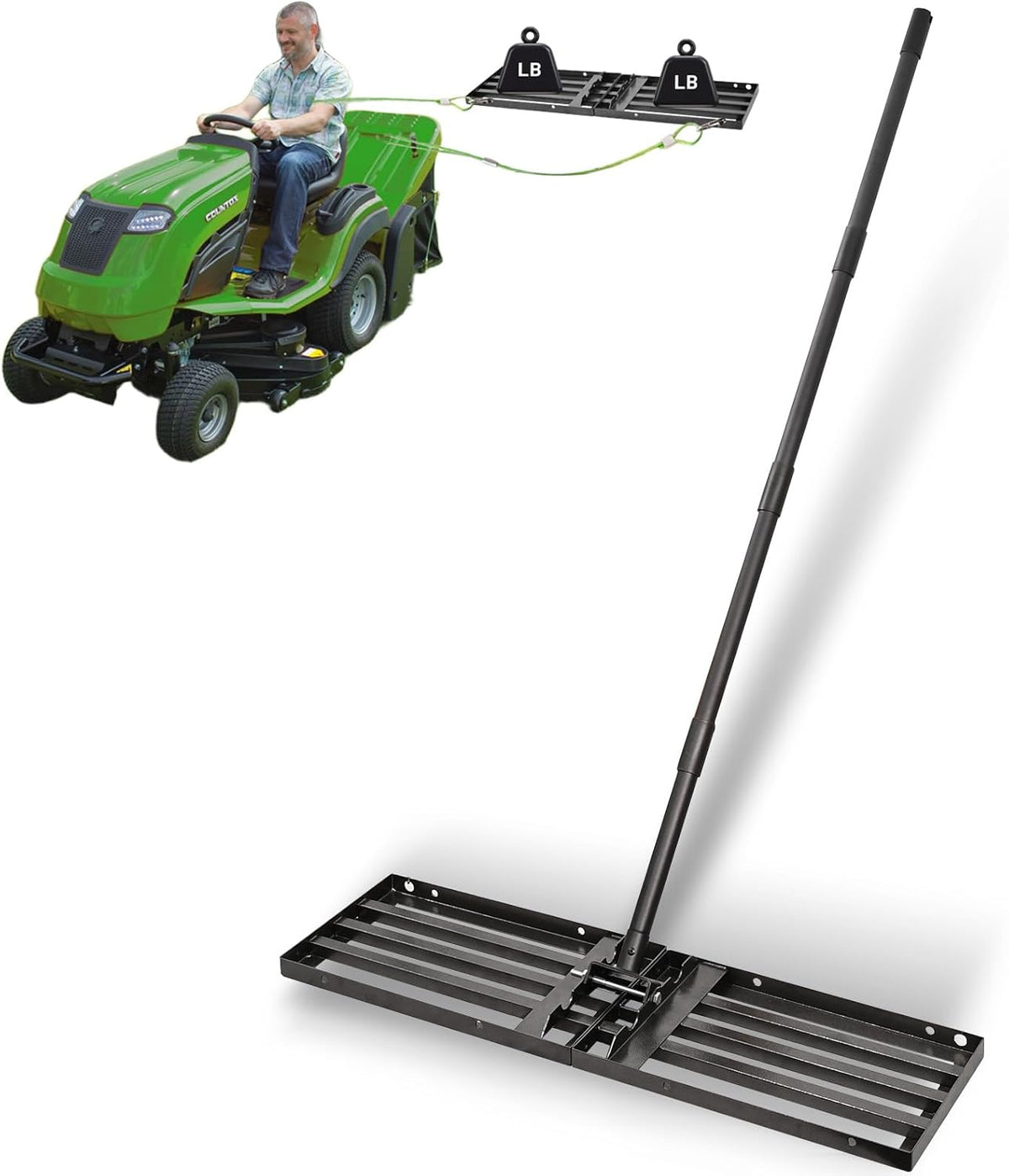 Lawn Leveling Rake 34"x9.5",Lawn Leveling Tool with 68" Long Adjustable Stainless Steel Handle for