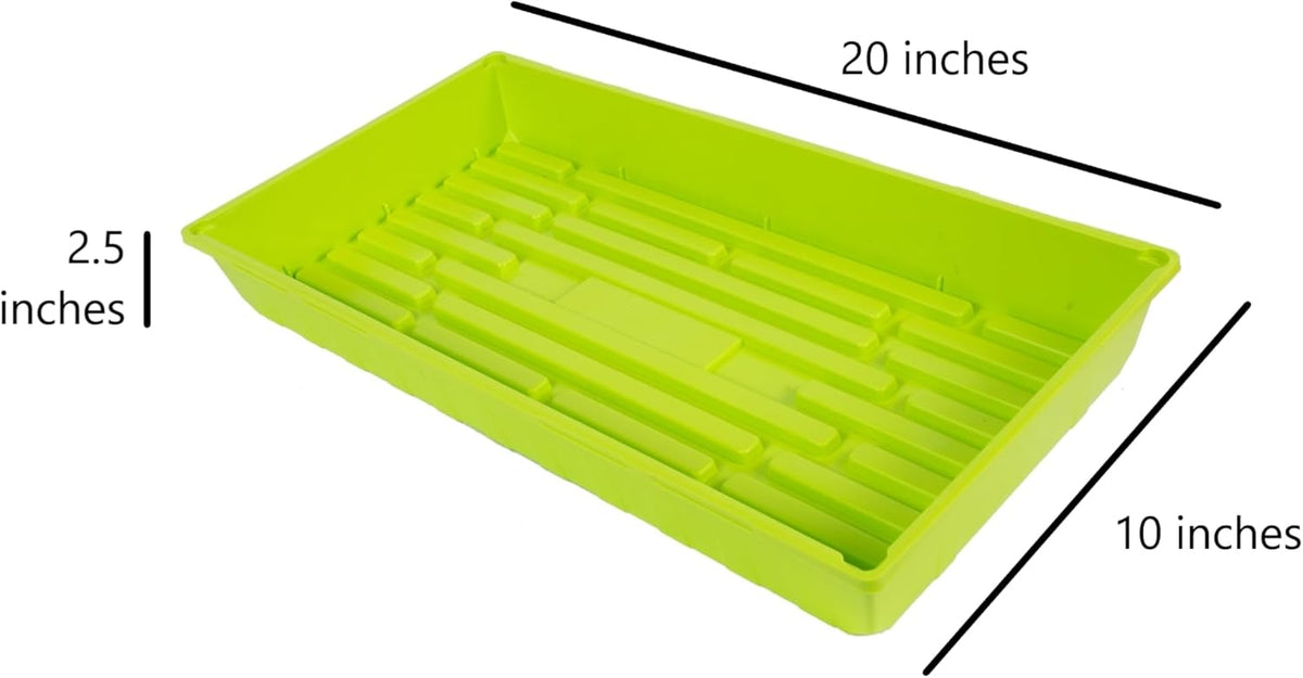 SUNPACK 10" x 20" Mega Plastic Seed Starting Tray, Lime Green, 2.5" (Pack of 10) - No Drainage
