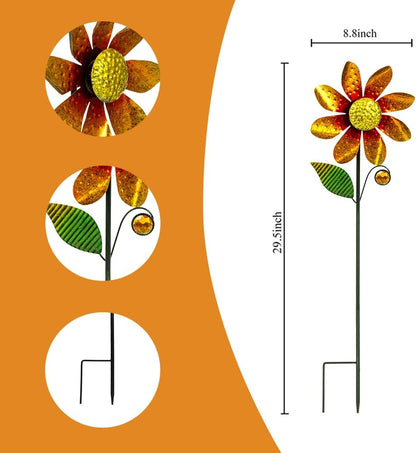 2Pack Garden Wind Spinners,Metal Wind Sculptures Outdoor Windmill Flower Pinwheel Decorations for