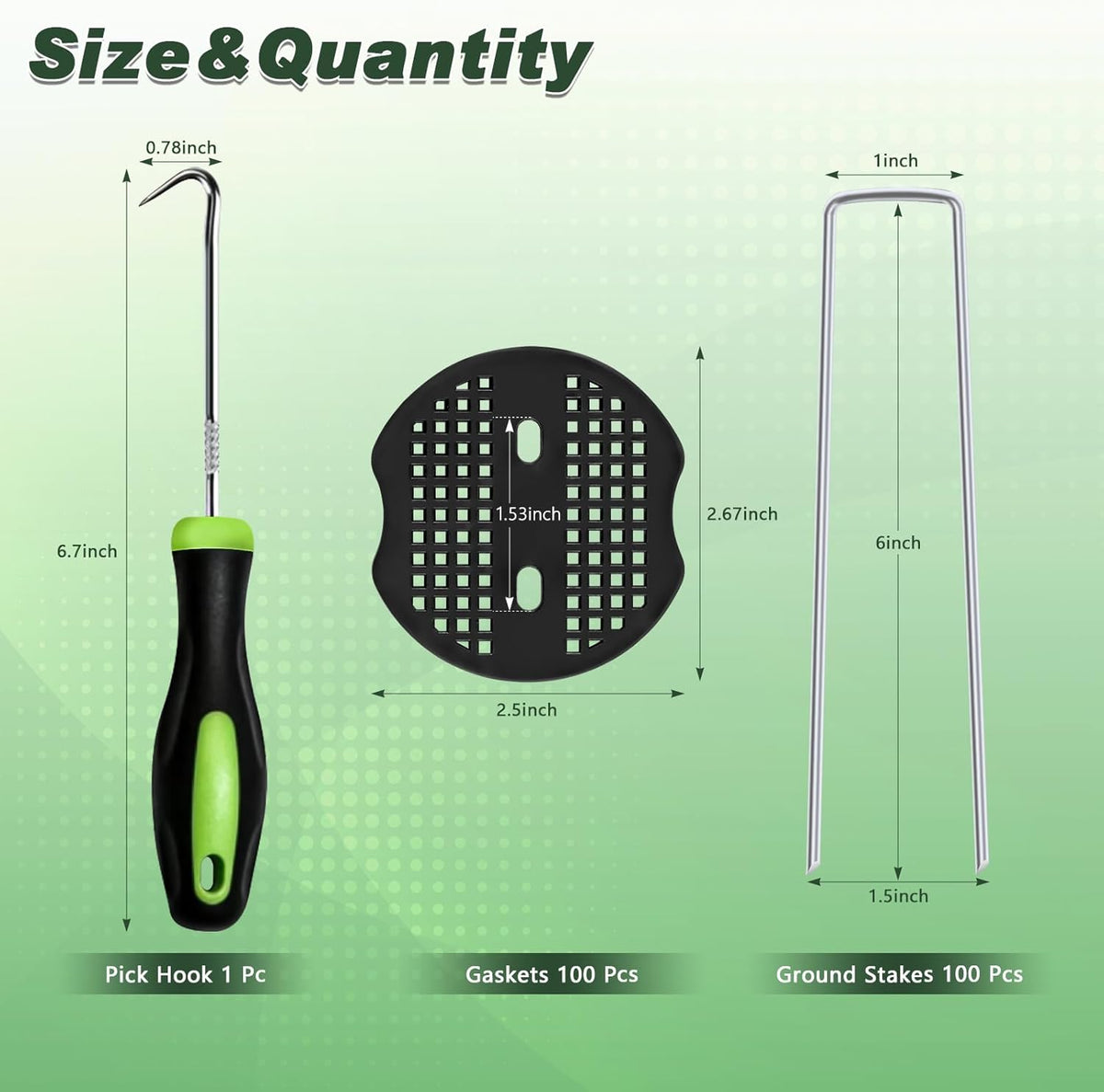 FEED GARDEN 6 Inch 100 Pcs Galvanized Landscape Staples 100 Pcs Gaskets Pick Hook Garden Stakes 11