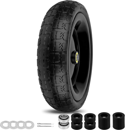 13 Inch Flat Free Wheels Tires 4.00-6 Solid Replacement with Universal 5/8" Axle Bore Hole, 4