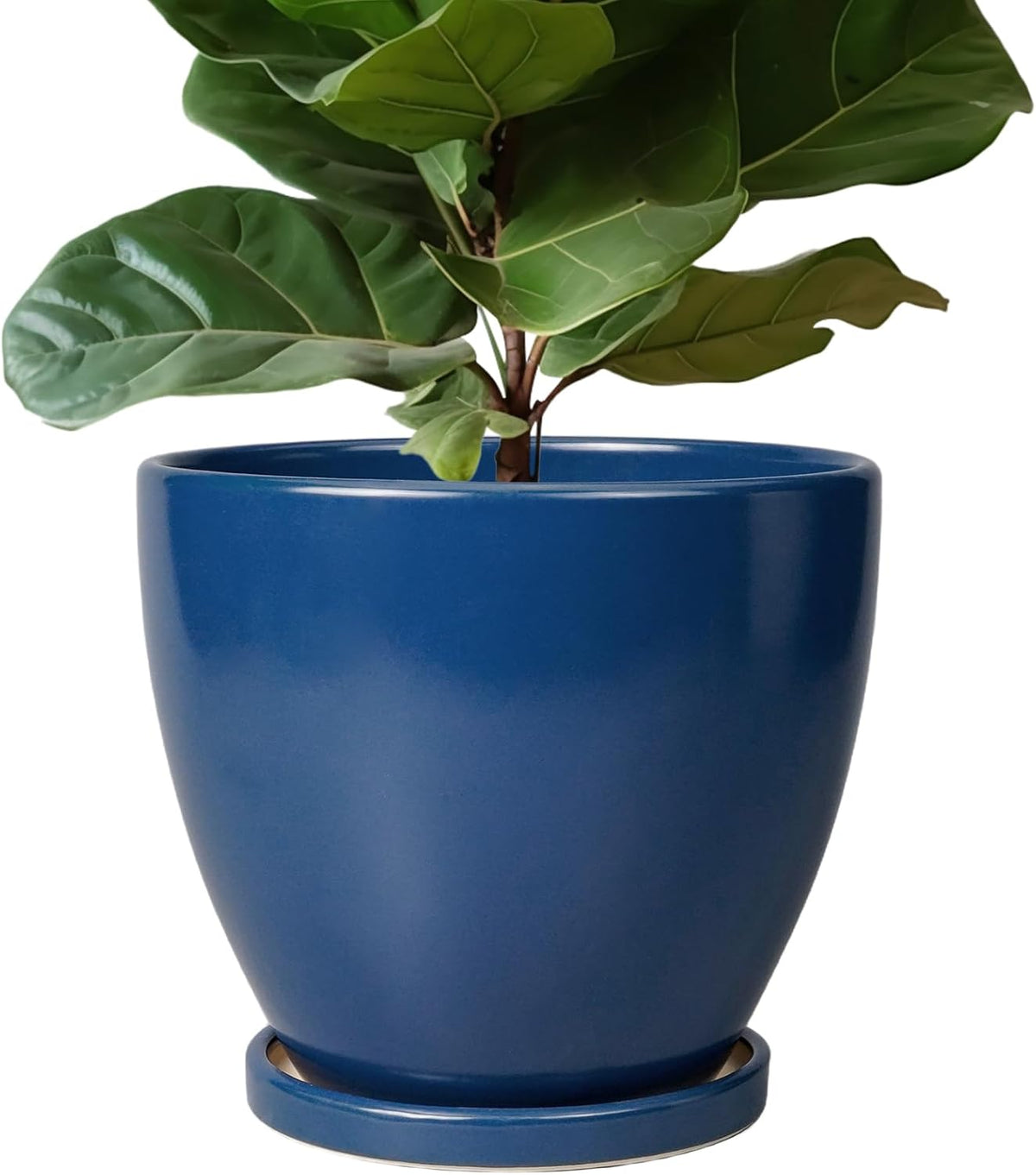 10 Inch Plant Pot - Ceramic Planter with Drainage Hole and Saucer, Modern Flower Pot, Round