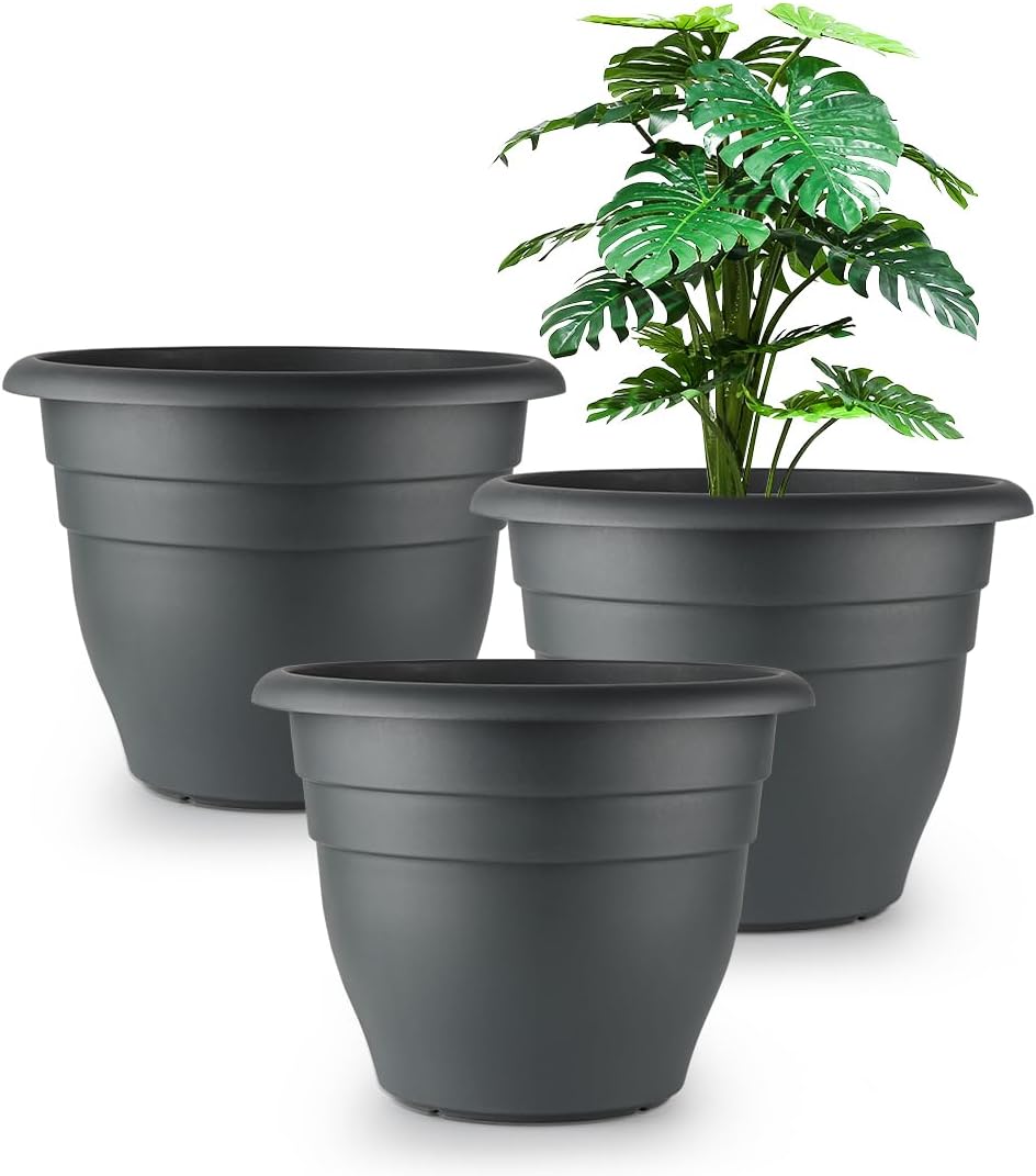 12 Inch Plant Pots, Large Planters for Outdoor Plants, Plastic Flower Pots - Durable and