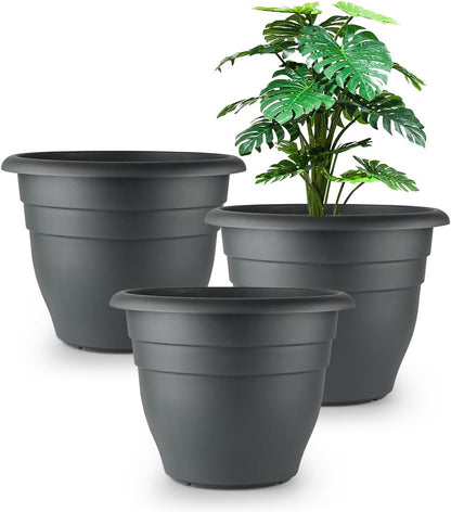 12 Inch Plant Pots, Large Planters for Outdoor Plants, Plastic Flower Pots - Durable and
