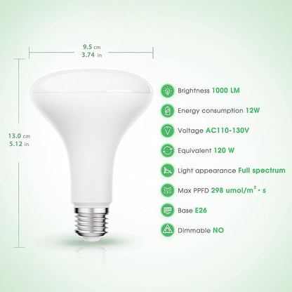 Briignite LED Grow Light Bulb, BR30 Grow Light Bulbs, Full Spectrum Grow Light Bulb 12W, 120W