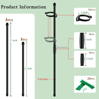 Plant Stakes 17inch &11inch SupKing Adjustable Length Plant Support Stake 16Pcs Black Orchid Stick