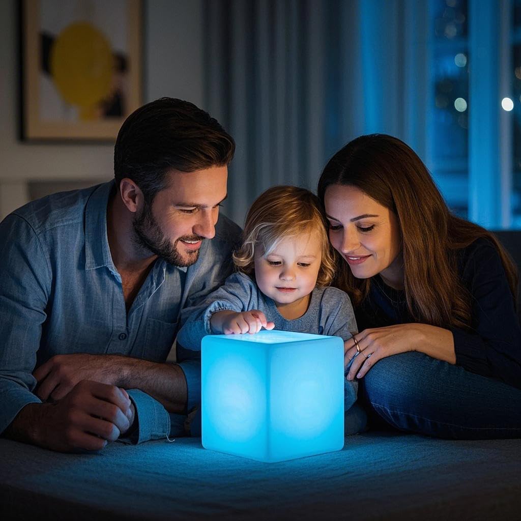 Mr.Go Rechargeable LED Color-Changing Light Cube 8", Dimmable Soothing Mood Lamp with Remote, 16