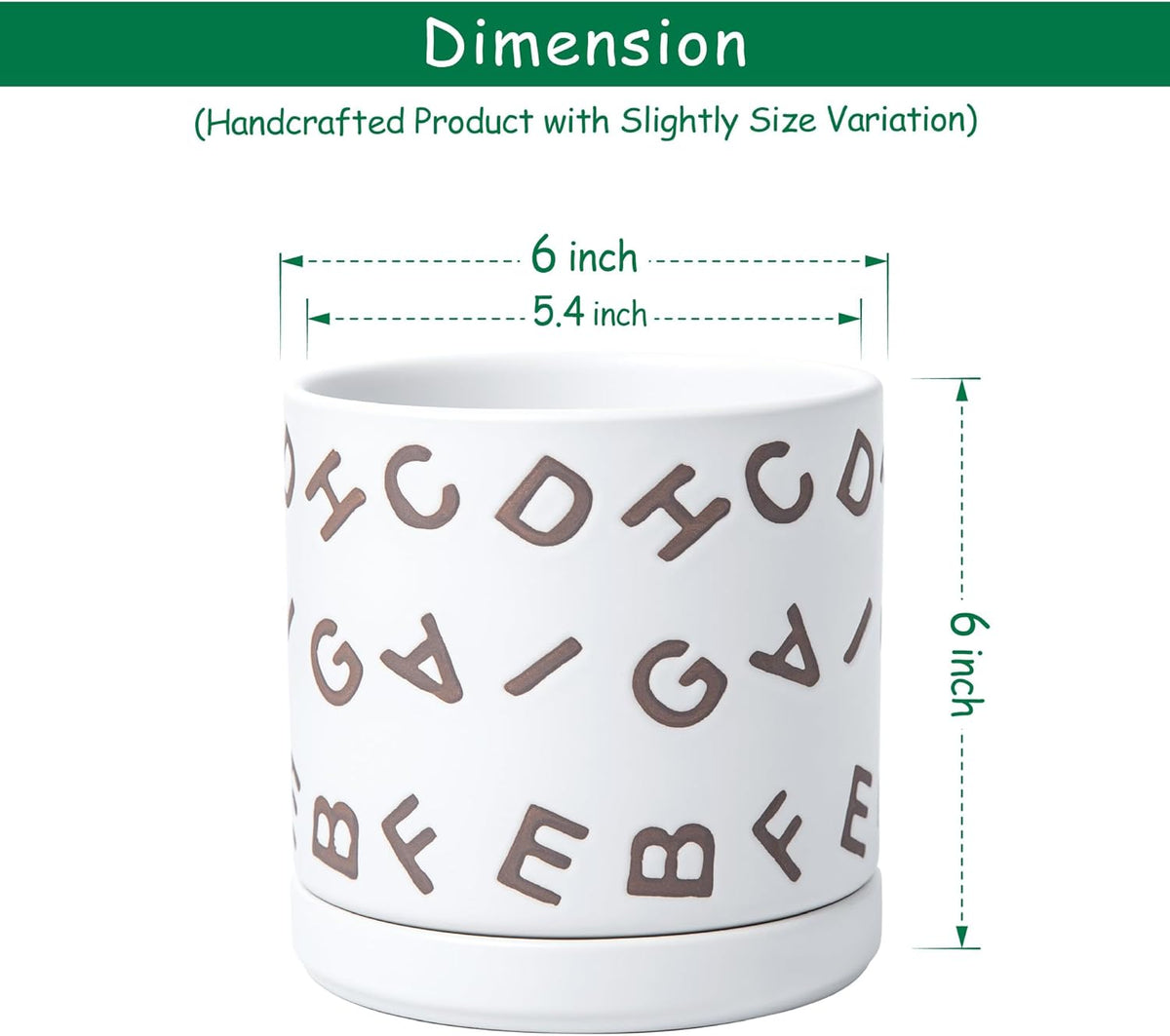 D'vine Dev Set of 2 Ceramic Planter Pots with Drainage Hole and Saucer, 6 Inch Plant Pots for