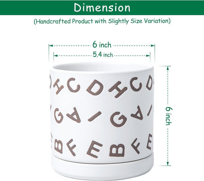 D'vine Dev Set of 2 Ceramic Planter Pots with Drainage Hole and Saucer, 6 Inch Plant Pots for