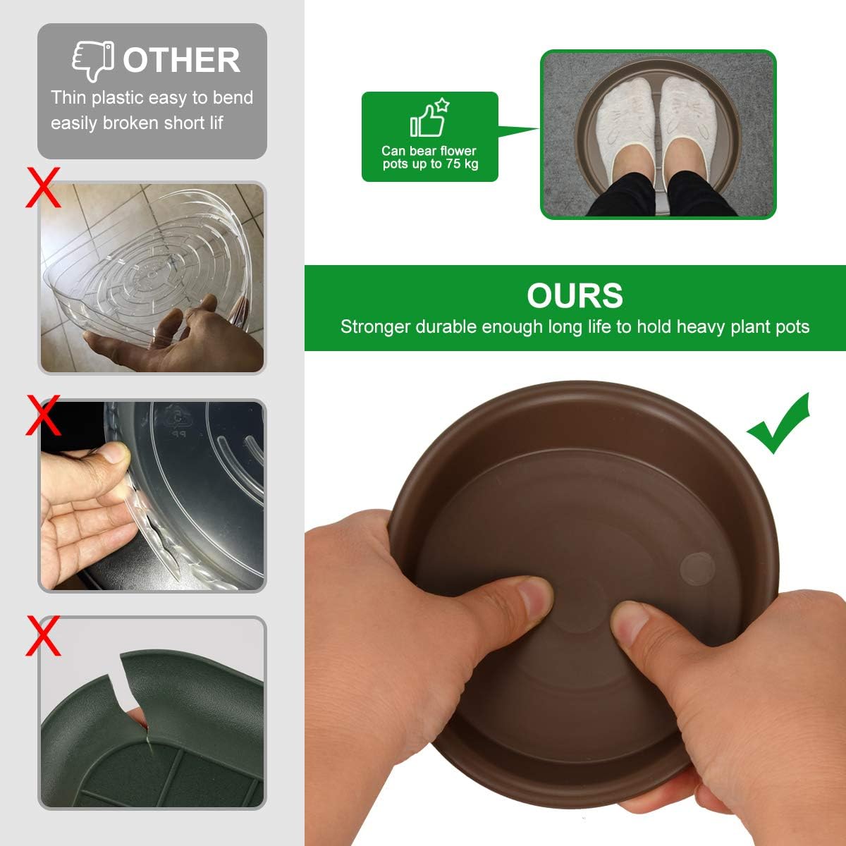 TITE Plant Saucer 16 inch,Heavy Large Planter Durable Thicker Plastic Plant Trays for Indoors and