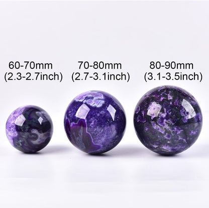 JIC Gem 3.1-3.5 inch(80-90mm) Large Purple Moss Agate Crystal Sphere Quartz Crystal Ball with Stand