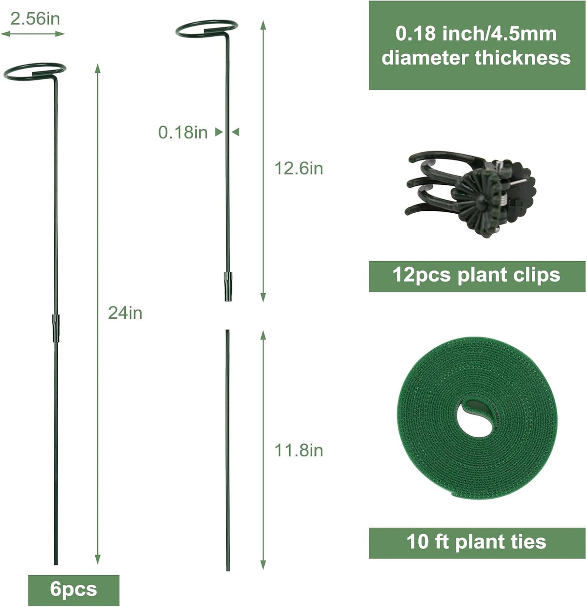 6 Packs Plant Support Sticks for Indoor Plants, Two Sizes (12 or 24 Inches) Orchid Stick and Clip