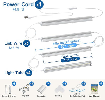 Plant Lights for Indoor Growing Seedlings - 16 in Long, 4-Count (10W x4) Full Spectrum T5 Grow