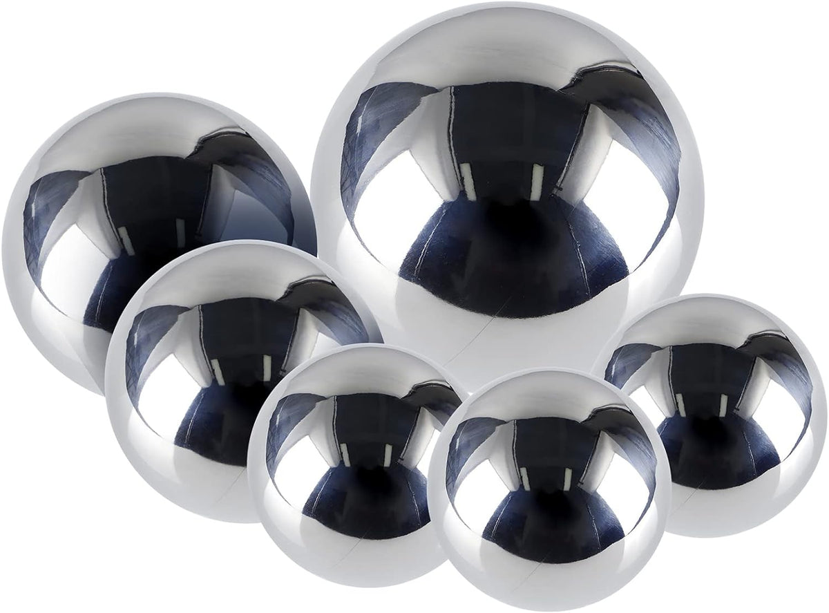 MOLIGOU 6 Pcs Stainless Steel Gazing Balls, 6in/4in/3.5in/3in Diameter Reflective Spheres, Gazing