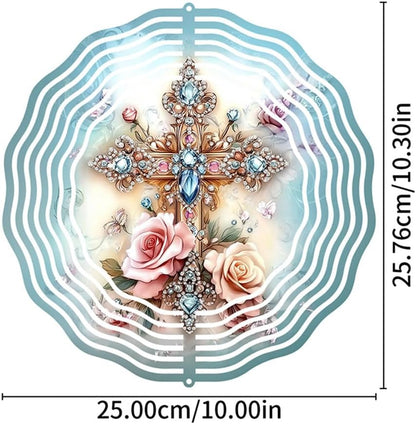Cross Flower Wind Spinner, Metal Wind Spinners Outdoor/Indoor, God Cross Hanging Garden Decor for