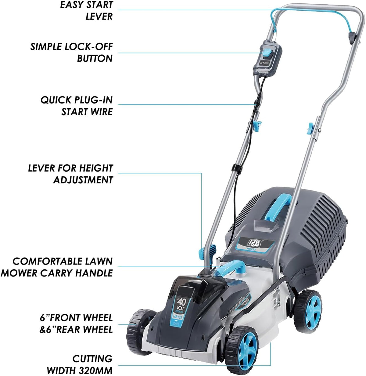 RB 40V 13-Inch Brushless Cordless Lawn Mower with 4.0Ah Lithium Battery & Fast Charger, 2-in-1