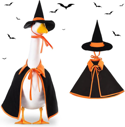 Halloween Porch Goose Outfit Set for 23'' Plastic Statue Lawn Porch Goose Clothes with Cloak Hat